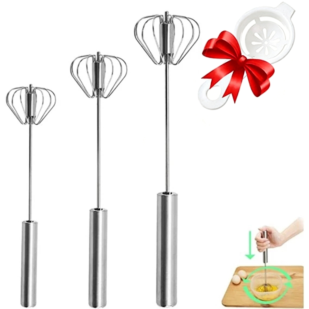 Kitchen Baking Appliances - Batidor de huevos de acero inoxidable,