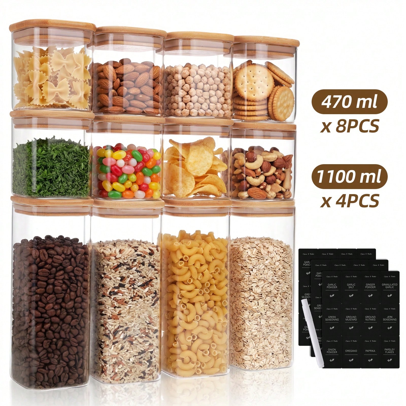Kitchen Baking Canisters - Tomnk 12 recipientes de vidrio para